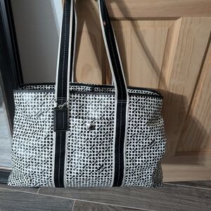 Coach Black & White Signature Canvas Tote with Dual Straps 13 Depth 21 Length